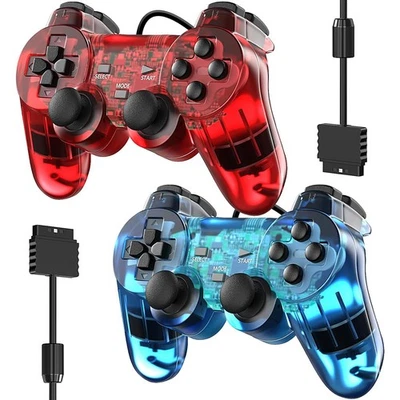 New Wired Controller for PS2 High Performance Double Shock Gamepad - Red/Blue - Image 1 of 4
