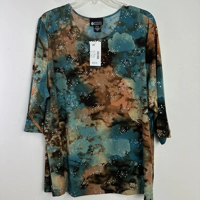 Top Maggie Barnes Mujer Multicolor Lentejuelas 2X Tropical Artístico Adornado Resort Foto 1 de 4