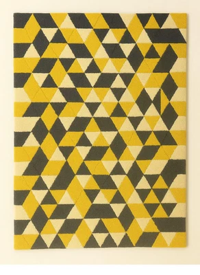 Alfombra de lana hecha a mano acolchada NZ color amarillo, gris y crema alfombra de diseño Foto 1 de 3