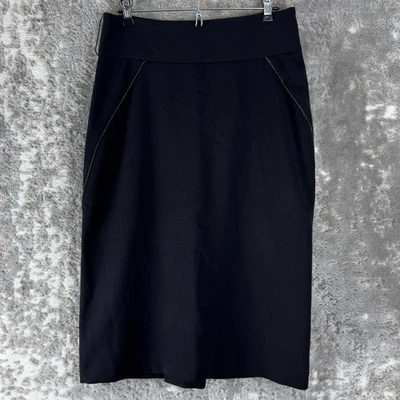 APT 9 Size 10 Stretch Faux Leather Trim Midi Pencil Skirt Black Zip Lined - Image 1 of 4