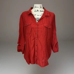 Camisa Roz & Ali XL Roja Manga 3/4 Abotonada con Bolsillos - Imagen 1 de 7