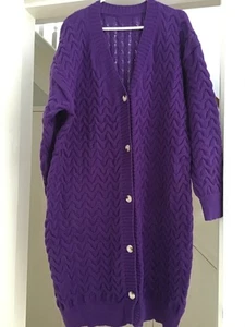 Ladies Purple Size 2XL Chunky Cable Knitted Oversized Longline Cardigan - Picture 1 of 4