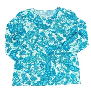 Lands’ End Turquoise White Paisley Long Sleeve Swim Shirt Size XLarge - Picture 1 of 5