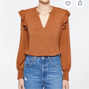 Kaileigh Rost Rüschenärmel Top kariert kariert orange geraffte Ärmel Medium neu ohne Etikett - Bild 1 von 14