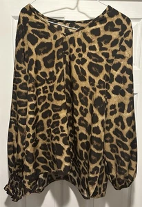 Camicetta camicia manica lunga leopardata stampa ghepardo donna taglia 3XL 100% poliestere - Foto 1 di 3