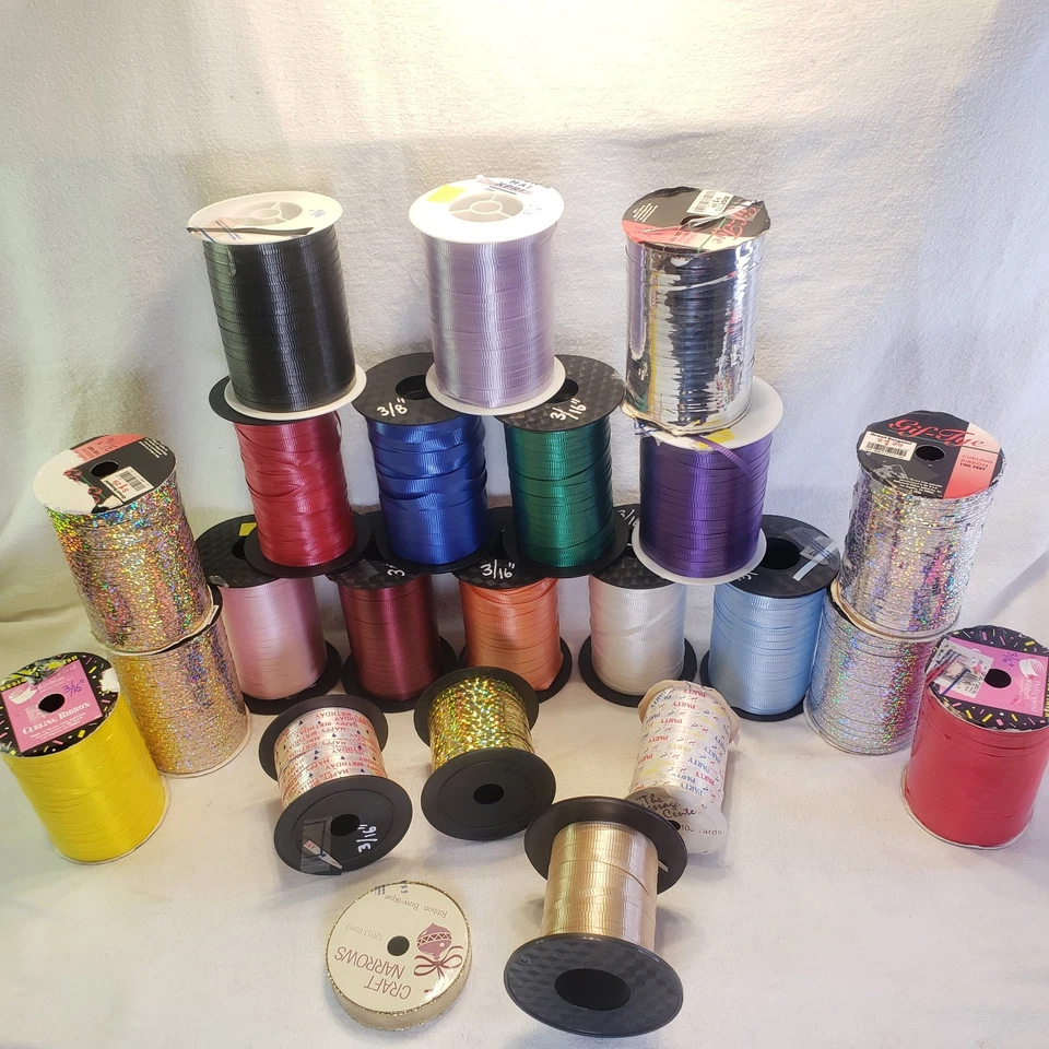 Lot of 23 Rolls of Gift - Craft - Bow - Curling Holiday Ribbon : Various Colors - Image 1 of 4