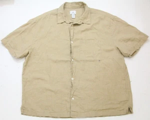 XL H&M Khaki Tan Mens Dress Shirt Button Up Short Sleeve Pocket Linen JKT21 - Picture 1 of 5