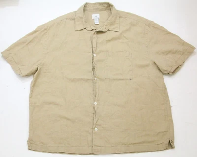 XL H&M Khaki Tan Mens Dress Shirt Button Up Short Sleeve Pocket Linen JKT21 - Image 1 of 4