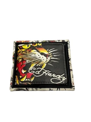 Ed Hardy Mens Tiger  Bifold Wallet Multiple Card Slots ID Window & Valet Tray - Image 1 of 4