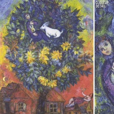 32W"x38H" OTOÑO EN EL PUEBLO por MARC CHAGALL CLÁSICO MUSEO ÁRBOL Repro LIENZO Foto 1 de 4