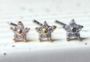 1pc Five CZ Gem Flower L-Bend 20g Nose Ring Stud Screw 316L Surgical Steel - Picture 1 of 7