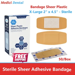 Sheer Adhesive Bandage Band-Aid Strips X-Large 2" x 4.5" Wound Closure, 50/bx - Picture 1 of 3