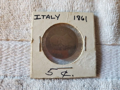 Italy 5 Centesimi Piece 1861 Victor Emanuel II Circulated Condition Cover