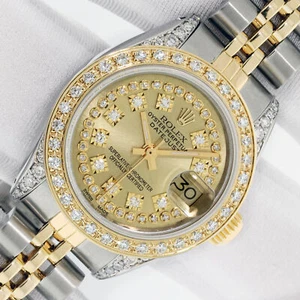 Rolex Lady DateJust 26 Champagne Diamond Dial Steel and 18k Gold Diamond Watch - Picture 1 of 11
