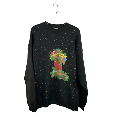 Sudadera Navidad Vintage Talla 3X Bota Vaquera Negra Oso de Peluche Medias Hechas a Mano Foto 1 de 4