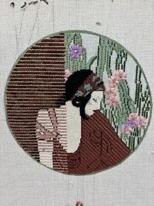 VTG Hand Painted Petit Point Needlepoint Canvas 1920s Flapper 15x15 READ - Picture 1 of 11