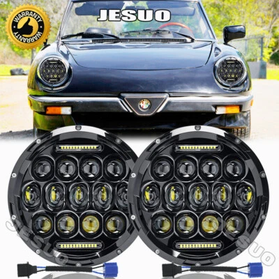 Pair 7" Inch Round LED Headlights For Alfa Romeo Spider 1988-1994 Plymouth - Image 1 of 4