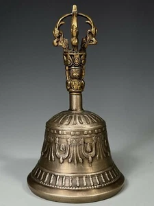 Fine Tibet Tibetan Bronze Temple Hand Bell w/ Dorje shaped handle ca. 20th c. - Picture 1 of 12
