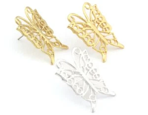 1 par de pendientes de tachuelas mariposa oro brillante plata, latón crudo 27,5x21 mm 4576 - Imagen 1 de 2