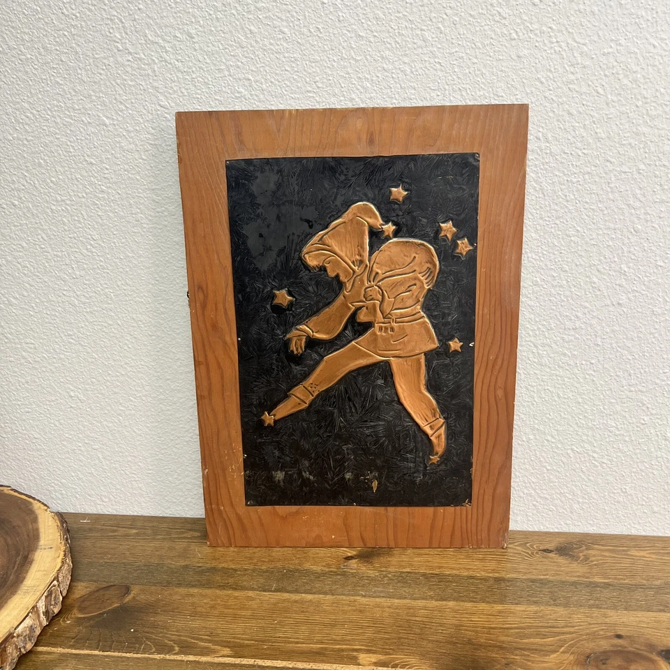 Scandinavian Tradition (Julenisse/Tomte) Elf Like Santa Copper in Wood Wall Art - Image 1 of 4