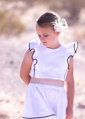 Black White Ruffle Crop Top And Skirt Size 6/7 Set Handmade - Image 1 of 4
