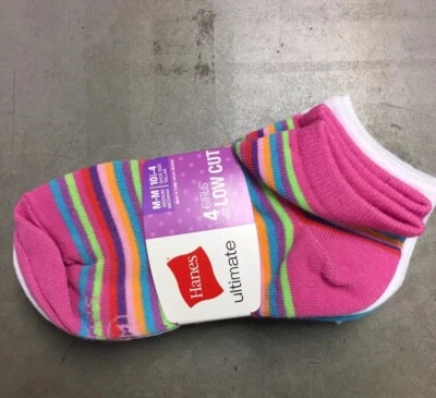 Paquete de 4 calcetines Hanes colores surtidos Ultimate corte bajo forro niñas medianos 10,5-4 años* Foto 1 de 4