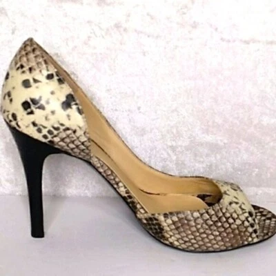 WORTHINGTON Womens Pumps Size 9 D'Orsay Y2K Brown Cream Reptile Open Toe Heels - Image 1 of 4