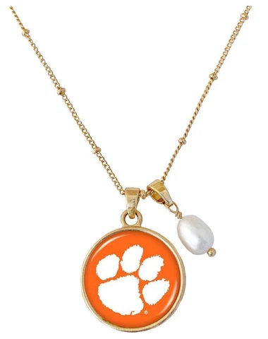 Clemson Tigers Diana Gold and Pearl Saturn Style Necklace Jewelry Gift Orange CU Cover