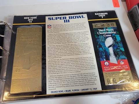 Super Bowl III 22kt Gold Ticket Stub NFL NYJ New York Jets Vs Baltimore Colts Cover