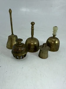 Vintage Brass Lot Of 5 Small Brass Bells Assorted Styles Etched + More As IS - Picture 1 of 10