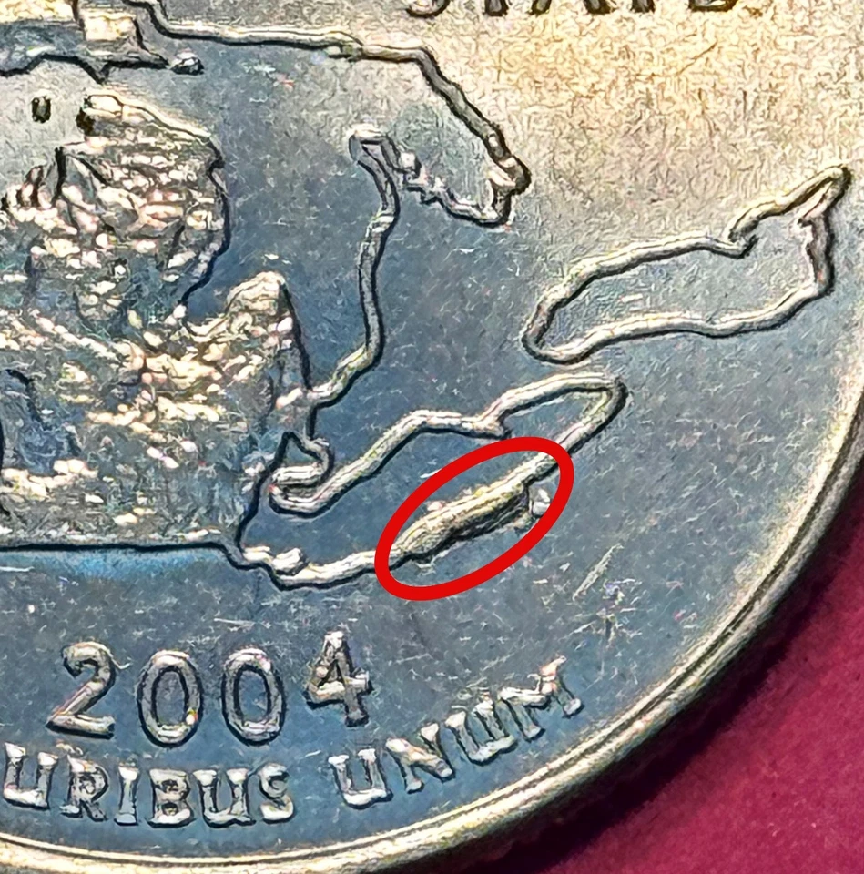 2004-P Die Chip Error on Lake Erie Michigan Quarter (1215) - Image 1 of 4