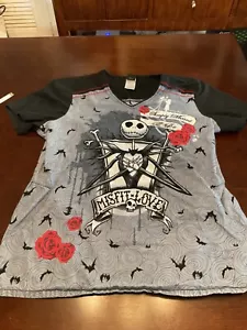 Nightmare Before Christmas Jack Skellington Scrub Top V Neck Uniform Shirt Large - Picture 1 of 5