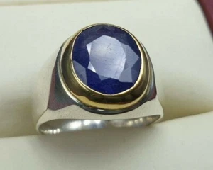 Natural Sapphire Stone Mens Ring Size 9 Handmade 925 Sterling Silver Handmade - Picture 1 of 6