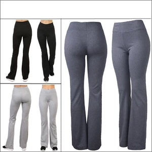 Women's Yoga Pants, Soft Cotton, High Waist, Flare Leg Bootcut, Workout Gym - Picture 1 of 14