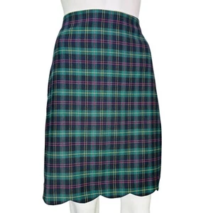 NEW Talbots Womes Tartan A-Line Skirt Wool Blend Scalloped Hem Green Size 2 - Picture 1 of 12