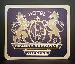 HOTEL GRANDE BRETAGNE ATHENS GREECE~VINTAGE LUGGAGE LABEL~UNICORN & GRIFFIN - Picture 1 of 1