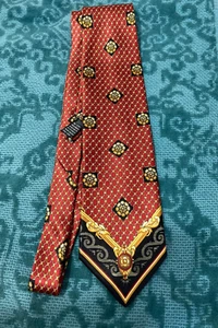V2 BY VERSACE Baroque Amber Floral Gold Circle Print Tie Made In Italy 57.5 in - Picture 1 of 9