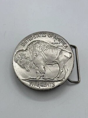 MONEDA DE NÍQUEL BÚFALO HEBILLA CINTURÓN METAL INDIANA ARTESANÍA VINTAGE MUY LIMPIA Foto 1 de 4