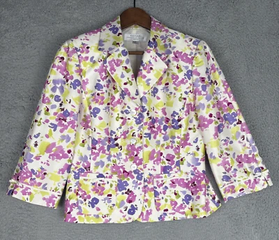 TAHARI ASL 100% Silk Blazer Sz 8P Floral Lightweight Pockets 3/4 Sleeve Lined - Image 1 of 4