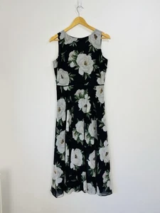Hobbs Dress Women Size 12 Petite Navy Blue Ivory Floral Maxi Long Chiffon Lined - Picture 1 of 10