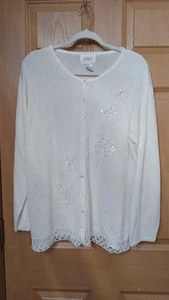 Jenny Damen Gr. 1x Creme Perlen Schmetterling Häkelborte Cardigan Cottagecore Vintage - Bild 1 von 9