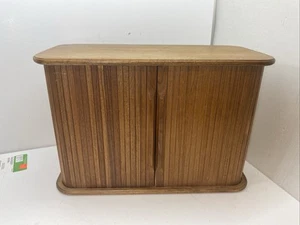 Mid Century Danish Modern Tambour Teak CD Holder Storage Rack Case Rolling Wood - Picture 1 of 13