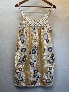 BCBG Maxazria Shift Dress Cotton Silk Boho Brown Floral Crochet Size Small - Picture 1 of 13