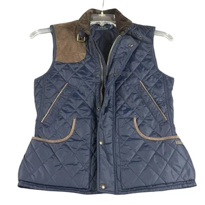 Polo Ralph Lauren Vest Womens Small Navy Quilted Equestrian Suede Trim Corduroy - Picture 1 of 11
