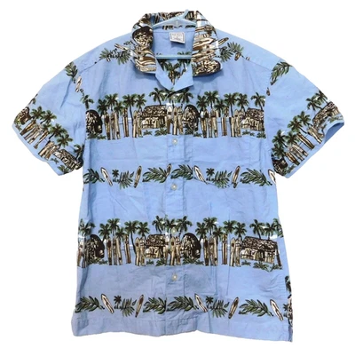 Old Navy Hawaiian Shirt Boys M Surfboards Tiki Cotton Button Blue Palms Hawaii - Image 1 of 4