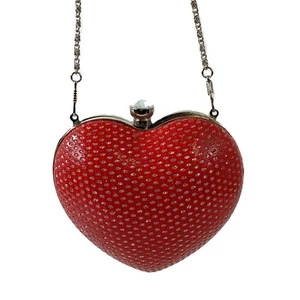 J&J Red Heart Shaped Strawberry Pattern Glitter Clutch/Shoulder Bag Purse - Picture 1 of 6