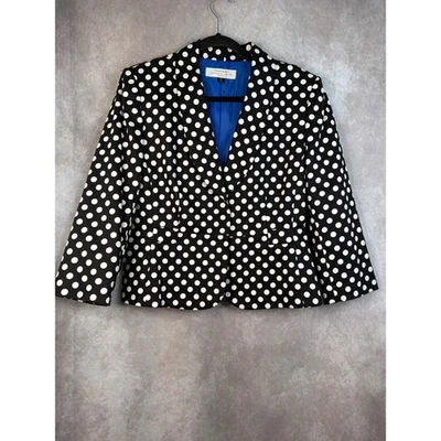 Tahari Arthur S Levine Petite Black White Polka Dot Blazer Jacket Size 12P - Image 1 of 4