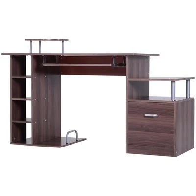 HOMCOM Scrivania per PC da Ufficio e Camera con Scaffale e Cassetto in Legno - Immagine 1 di 4