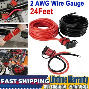 24 FT Quick Disconnect Winch Power Cable, 2 Gauge 2 AWG Wiring For Winch Trailer - Picture 1 of 22