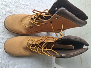 Timberland Hi Heel Lace Up Ankle Boot Tan 9 M 3 in Heel Trim Defect - Picture 1 of 7